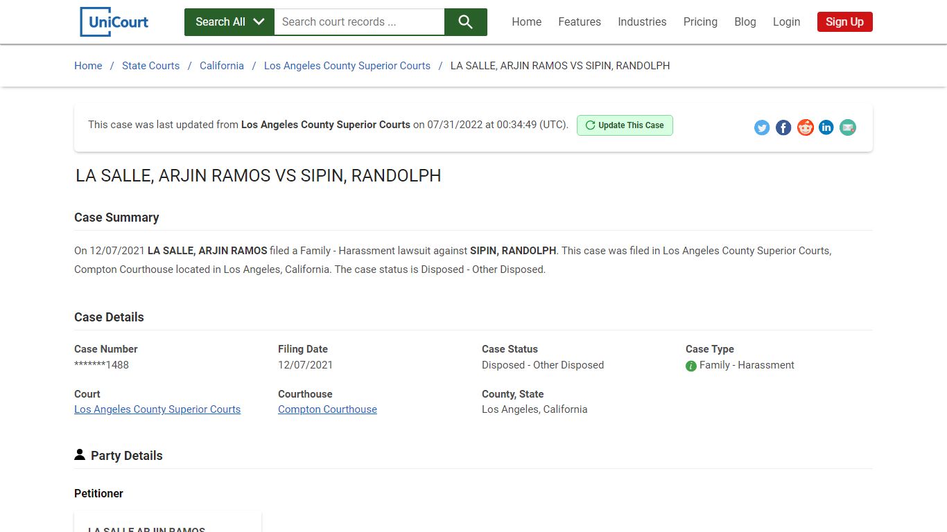 LA SALLE, ARJIN RAMOS VS SIPIN, RANDOLPH | Court Records ...